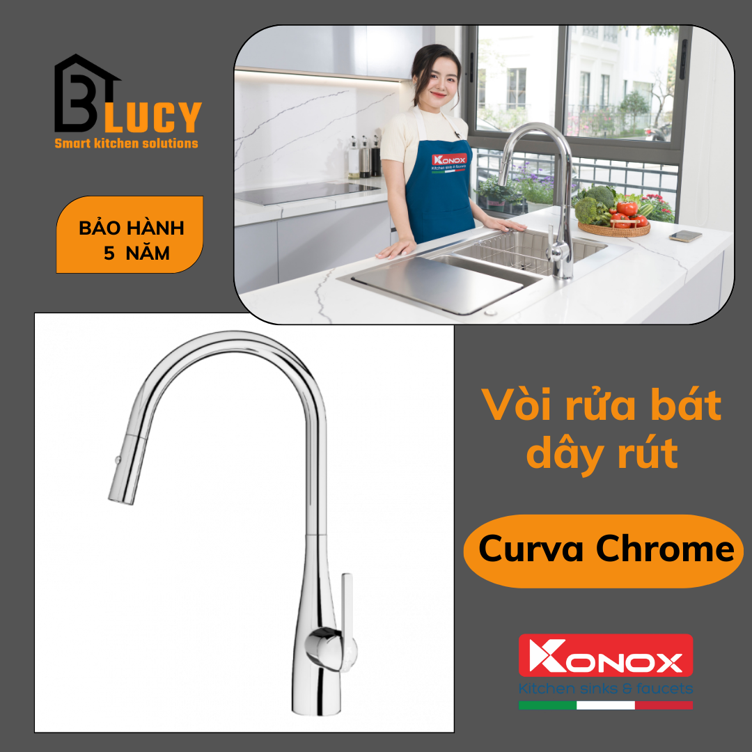 Vòi rửa bát dây rút Konox Curva Chrome